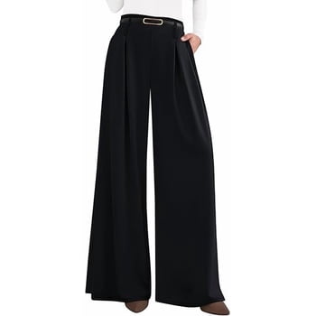 PRETTYGARDEN Womens Fall Wide Leg Trousers High Elastic Waist Loose Pleated Long Flowy Palazzo Work Pants with Pockets