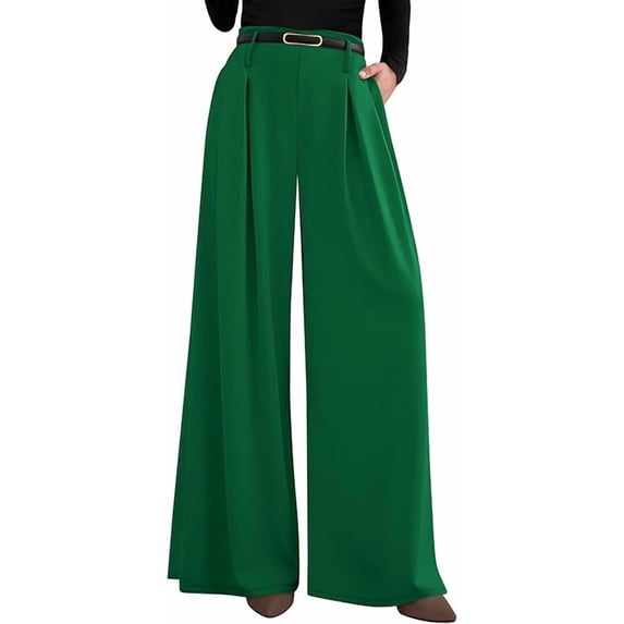 PRETTYGARDEN Womens Fall Wide Leg Trousers High Elastic Waist Loose Pleated Long Flowy Palazzo Work Pants with Pockets
