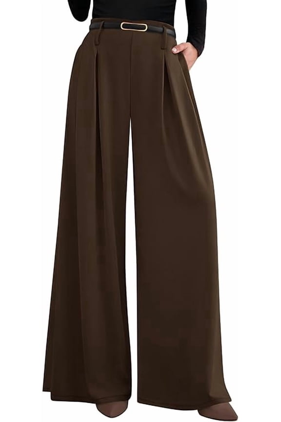 Womens Fall Wide Leg Trousers High Elastic Waist Loose Pleated Long Flowy Palazzo Work Pants with Pockets