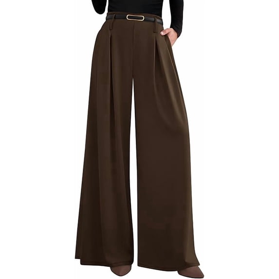 PRETTYGARDEN Womens Fall Wide Leg Trousers High Elastic Waist Loose Pleated Long Flowy Palazzo Work Pants with Pockets