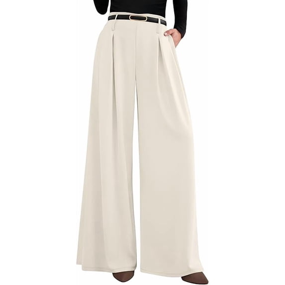 PRETTYGARDEN Womens Fall Wide Leg Trousers High Elastic Waist Loose Pleated Long Flowy Palazzo Work Pants with Pockets