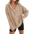 thumbnail image 1 of PRETTYGARDEN Womens Fashion Oversized Long Sleeve Hoodie Button Down V Neck Sweatshirt Side Slit Casual Pullover Tops, 1 of 9