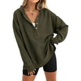 thumbnail image 1 of PRETTYGARDEN Womens Fashion Oversized Long Sleeve Hoodie Button Down V Neck Sweatshirt Side Slit Casual Pullover Tops, 1 of 9
