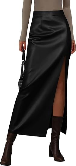PRETTYGARDEN Womens Faux Leather Skirt Fall Bodycon High Waisted Slit Dressy Casual Winter Maxi Long Pencil Skirts