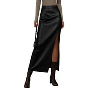 PRETTYGARDEN Womens Faux Leather Skirt Fall Bodycon High Waisted Slit Dressy Casual Winter Maxi Long Pencil Skirts