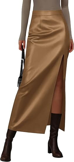 PRETTYGARDEN Womens Faux Leather Skirt Fall Bodycon High Waisted Slit Dressy Casual Winter Maxi Long Pencil Skirts