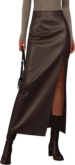 PRETTYGARDEN Womens Faux Leather Skirt Fall Bodycon High Waisted Slit Dressy Casual Winter Maxi Long Pencil Skirts