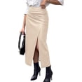 thumbnail image 1 of PRETTYGARDEN Faux Leather Long Skirts for Women High Waisted Front Slit,Elegant Bodycon Midi,Work Office Business Casual Clothes,Fall Outfits,Party Cocktail Pencil Skirt, 1 of 8