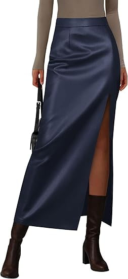 PRETTYGARDEN Womens Faux Leather Skirt Fall Bodycon High Waisted Slit Dressy Casual Winter Maxi Long Pencil Skirts