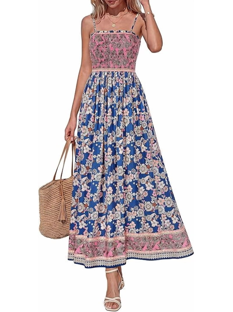 pretty casual summer dresses Prettygarden Womens Floral Maxi Dress Boho Spaghetti Strap Smocked Sleeveless Flowy Beach Vacation Dresses, Women's, Size: Small, Blue Church dresses Color:White & Black PFID|RSV001T_401|PFMW Dresses | Mango | Delicate Latern Sleeves Modify