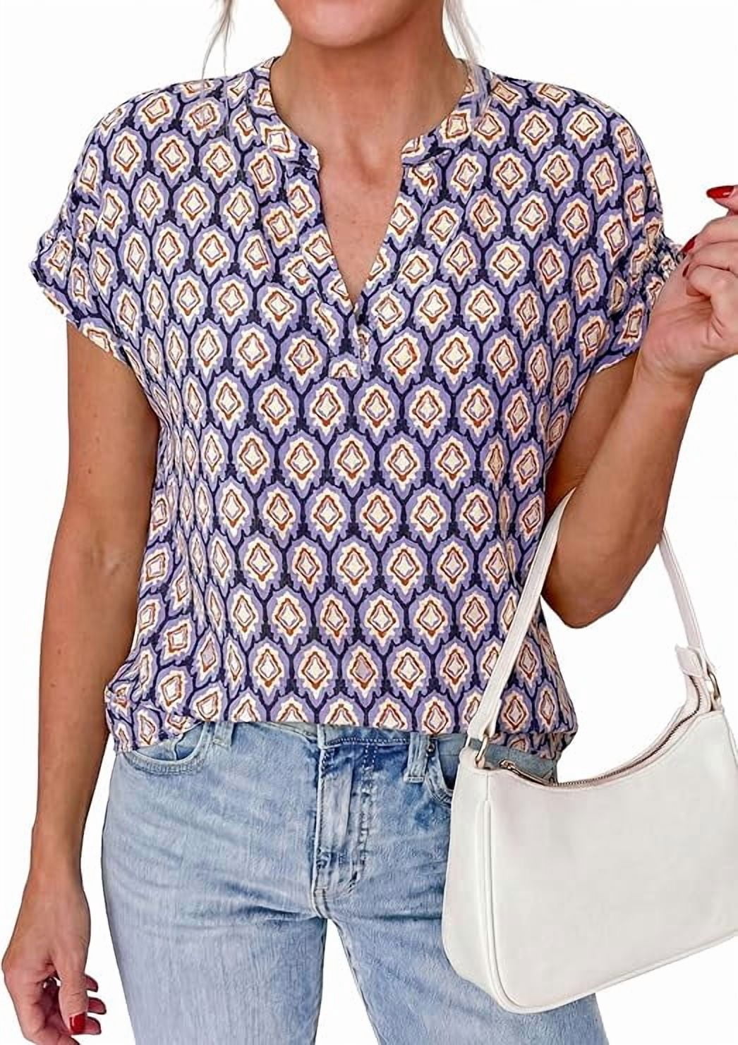 PRETTYGARDEN Womens Floral Print Short Sleeve Summer Tops Trendy V Neck ...