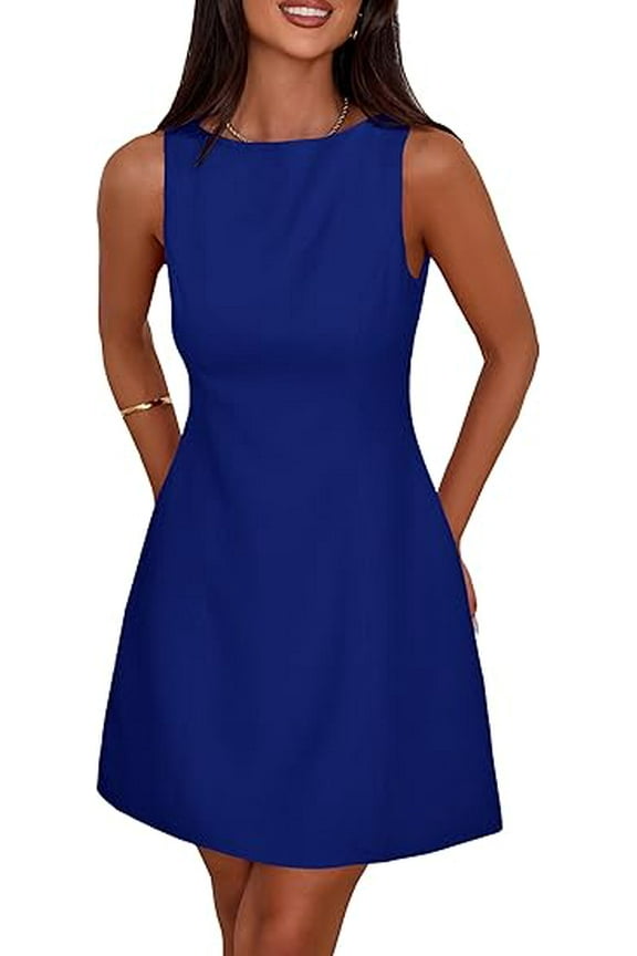 Womens Formal Short Dresses Summer Sleeveless Boat Neck A Line Elegant Mini Cocktail Party Dress