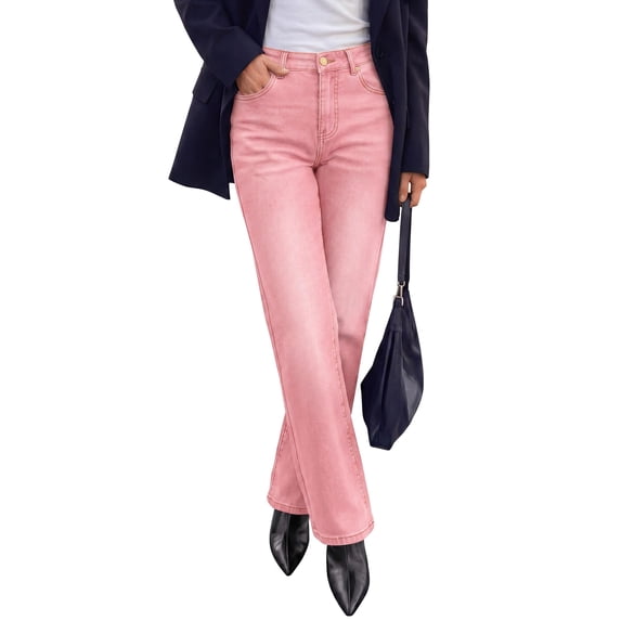 PRETTYGARDEN Womens Jeans Straight Leg Stretchy High Waist | Classic Rigid Structured Tummy Control Pants with Practical Pockets, Ideal for Business Office, Daily Casual, Back to School