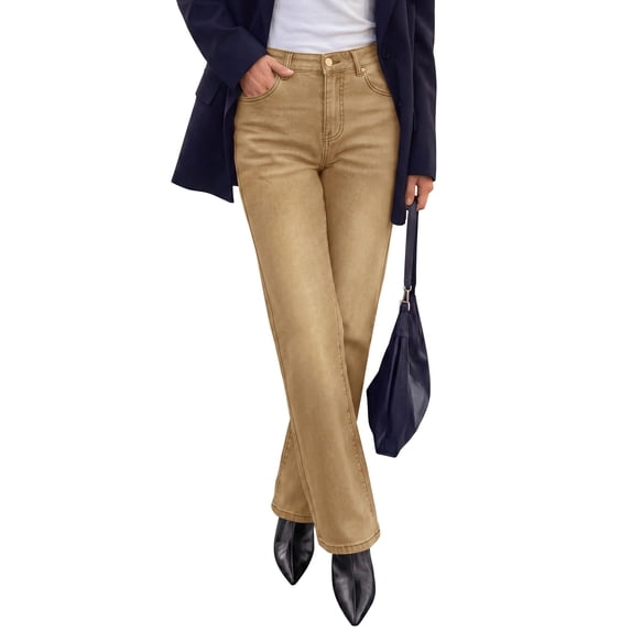 PRETTYGARDEN Womens Jeans Straight Leg Stretchy High Waist | Classic Rigid Structured Tummy Control Pants with Practical Pockets, Ideal for Business Office, Daily Casual, Back to School