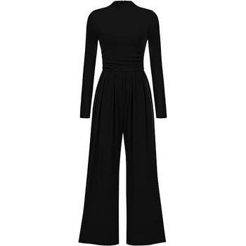 PRETTYGARDEN Womens Jumpsuit Dressy Casual Spring Fall Fashion One Piece Outfits Long Sleeve Mock Neck Wide Leg Pants Rompers