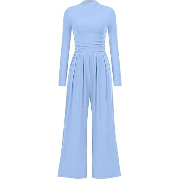 PRETTYGARDEN Womens Jumpsuit Dressy Casual Spring Fall Fashion One Piece Outfits Long Sleeve Mock Neck Wide Leg Pants Rompers