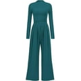 thumbnail image 1 of PRETTYGARDEN Womens Jumpsuit Dressy Casual Spring Fall Fashion One Piece Outfits Long Sleeve Mock Neck Wide Leg Pants Rompers, 1 of 8
