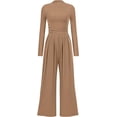 thumbnail image 1 of PRETTYGARDEN Womens Jumpsuit Dressy Casual Spring Fall Fashion One Piece Outfits Long Sleeve Mock Neck Wide Leg Pants Rompers, 1 of 8