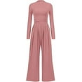 thumbnail image 1 of PRETTYGARDEN Womens Jumpsuit Dressy Casual Spring Fall Fashion One Piece Outfits Long Sleeve Mock Neck Wide Leg Pants Rompers, 1 of 8