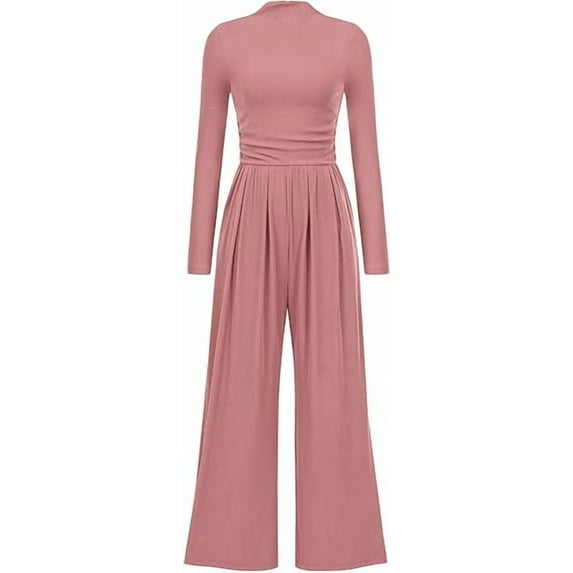 PRETTYGARDEN Womens Jumpsuit Dressy Casual Spring Fall Fashion One Piece Outfits Long Sleeve Mock Neck Wide Leg Pants Rompers