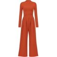 thumbnail image 1 of PRETTYGARDEN Womens Jumpsuit Dressy Casual Spring Fall Fashion One Piece Outfits Long Sleeve Mock Neck Wide Leg Pants Rompers, 1 of 8