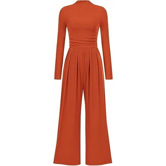PRETTYGARDEN Womens Jumpsuit Dressy Casual Spring Fall Fashion One Piece Outfits Long Sleeve Mock Neck Wide Leg Pants Rompers