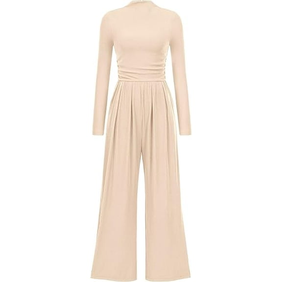 PRETTYGARDEN Womens Jumpsuit Dressy Casual Spring Fall Fashion One Piece Outfits Long Sleeve Mock Neck Wide Leg Pants Rompers