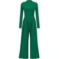 thumbnail image 1 of PRETTYGARDEN Womens Jumpsuit Dressy Casual Spring Fall Fashion One Piece Outfits Long Sleeve Mock Neck Wide Leg Pants Rompers, 1 of 8