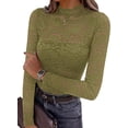 thumbnail image 1 of PRETTYGARDEN Womens Lace Long Sleeve Top Mesh Sheer Blouses Mock Neck See Through Slim Fitted Tops Fall Fashion Clothes, 1 of 8