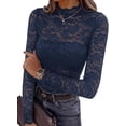 thumbnail image 1 of PRETTYGARDEN Womens Lace Long Sleeve Top Mesh Sheer Blouses Mock Neck See Through Slim Fitted Tops Fall Fashion Clothes, 1 of 8