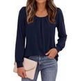 thumbnail image 1 of PRETTYGARDEN Womens Long Puff Sleeve Tops Crew Neck Blouse | Pleated Front, Loose Fit Soft, Business Casual Work Shirts, Dressy Daily Wear, School Travel Outfits, Fall Winter Clothing, 1 of 9