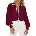 thumbnail image 1 of PRETTYGARDEN Womens Long Sleeve Button Down Shirts Trendy V Neck Loose Fit Fall Tops Collared Dressy Casual Blouses, 1 of 7