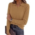 thumbnail image 1 of PRETTYGARDEN Womens Long Sleeve Collared Polo Sweater V Neck Knit Ribbed Business Casual Pullover Sweaters Fall Outfits, 1 of 8