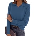 thumbnail image 1 of PRETTYGARDEN Womens Long Sleeve Collared Polo Sweater V Neck Knit Ribbed Business Casual Pullover Sweaters Fall Outfits, 1 of 8