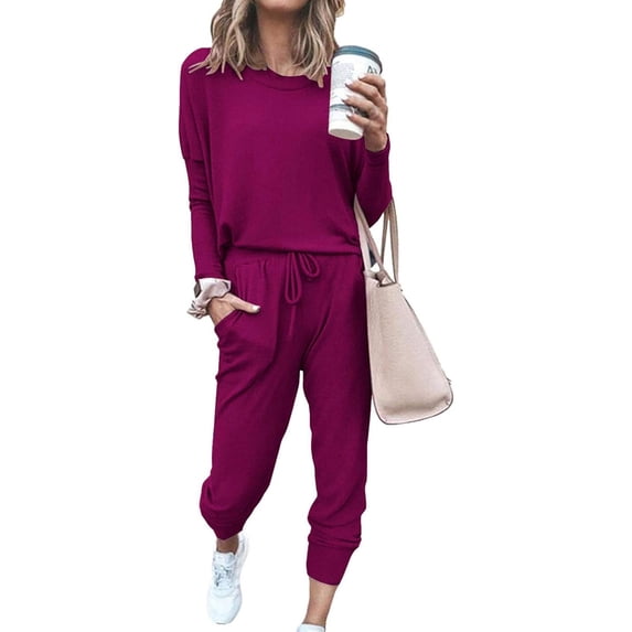 Womens Long Sleeve Crewneck Pullover Tops And Long Pants Tracksuit