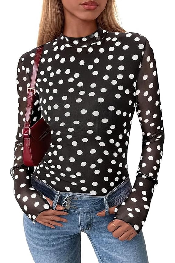 Womens Long Sleeve Going Out Tops Fall Mesh Floral Blouses Slim Fitted Shirts Date Night Outfits