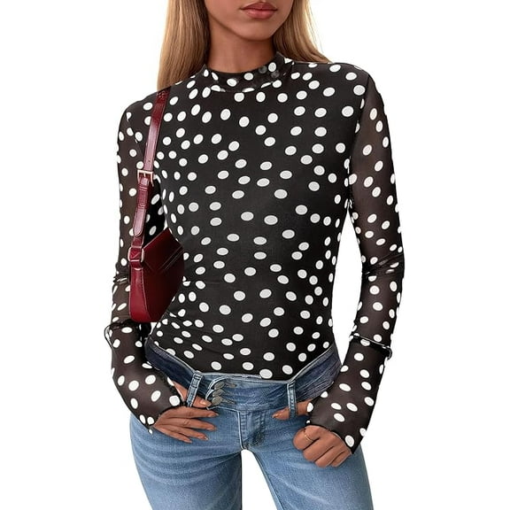 PRETTYGARDEN Womens Long Sleeve Going Out Tops Fall Mesh Floral Blouses Slim Fitted Shirts Date Night Outfits