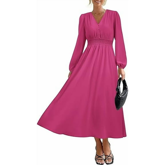 PRETTYGARDEN Womens Long Sleeve Maxi Dress Fall Trendy Elegant V Neck Flowy Wedding Guest Holiday Formal Long Dresses