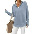 thumbnail image 1 of PRETTYGARDEN Womens Long Sleeve Quarter Zip Pullover Sweater Casual Loose V Neck Collared Ribbed Knit Jumper Tops Thumb Hole, 1 of 9
