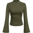 thumbnail image 1 of PRETTYGARDEN Womens Long Sleeve Shirts Fall Bell Sleeve Mock Turtleneck Ribbed Going Out Tops Casual Ruched Y2K Clothes, 1 of 8