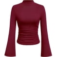 thumbnail image 1 of PRETTYGARDEN Womens Long Sleeve Shirts Fall Bell Sleeve Mock Turtleneck Ribbed Going Out Tops Casual Ruched Y2K Clothes, 1 of 8