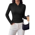 thumbnail image 1 of PRETTYGARDEN Womens Long Sleeve Shirts Fall V Neck Cross Wrap Going Out Top Ribbed Ruched Fitted Business Casual Clothes, 1 of 8