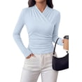 thumbnail image 1 of PRETTYGARDEN Womens Long Sleeve Shirts Fall V Neck Cross Wrap Going Out Top Ribbed Ruched Fitted Business Casual Clothes, 1 of 8