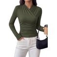 thumbnail image 1 of PRETTYGARDEN Womens Long Sleeve Shirts Fall V Neck Cross Wrap Going Out Top Ribbed Ruched Fitted Business Casual Clothes, 1 of 8