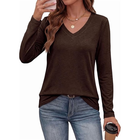 PRETTYGARDEN Womens Long Sleeve Shirts V Neck Basic Tees