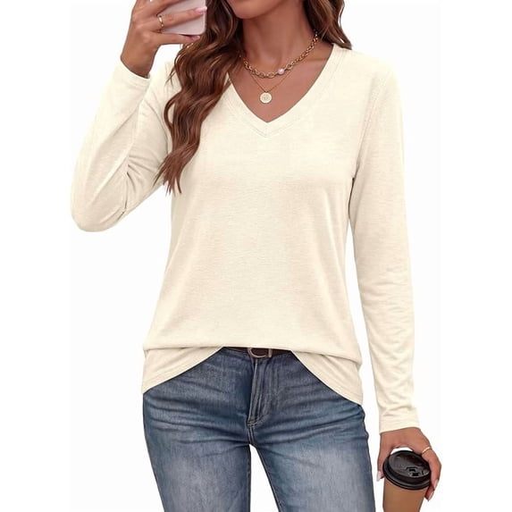 PRETTYGARDEN Womens Long Sleeve Shirts V Neck Basic Tees
