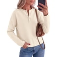 thumbnail image 1 of PRETTYGARDEN Women's Fall Button Up Cozy Pullover Sweaters | Stretchy Soft Knit, Drop Shoulder Long Sleeve Tops, Henley Crewneck Rolled Edge, Dressy Casual Blouses, Trendy Winter Clothes, 1 of 8