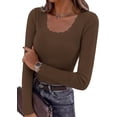 thumbnail image 1 of PRETTYGARDEN Womens Long Sleeve Tops Casual Fall Fashion Lace Square Neck Fitted Ribbed Knit Tee Shirts Winter Clothing, 1 of 8