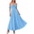 thumbnail image 1 of PRETTYGARDEN Womens Off Shoulder Maxi Summer Dresses Elegant Mesh Aline Swing Ruched Flowy Cocktail Wedding Guest Dress, 1 of 9