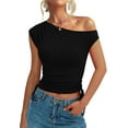 thumbnail image 1 of PRETTYGARDEN Womens Off The Shoulder Tops Summer Sleeveless Drawstring Waist Tie Y2k Going Out Top Slim Fit T Shirts, 1 of 6